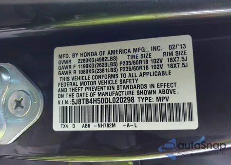 2013 Acura Rdx from USA, damaged, VIN 5J8TB4H50DL020298
